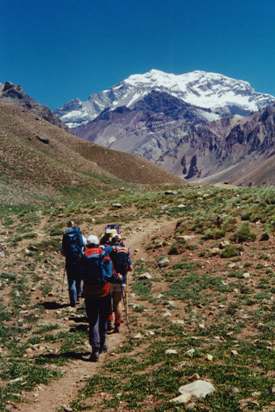 At the start of the walk-in to Aconcagua Base Camp