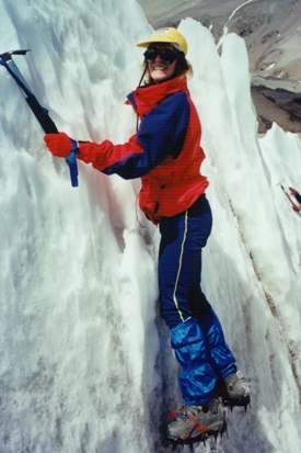 Annette Morris ice-climbing