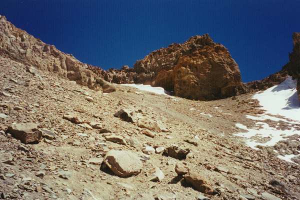 Looking back up the Canaleta during the descent from the summit of Aconcagua